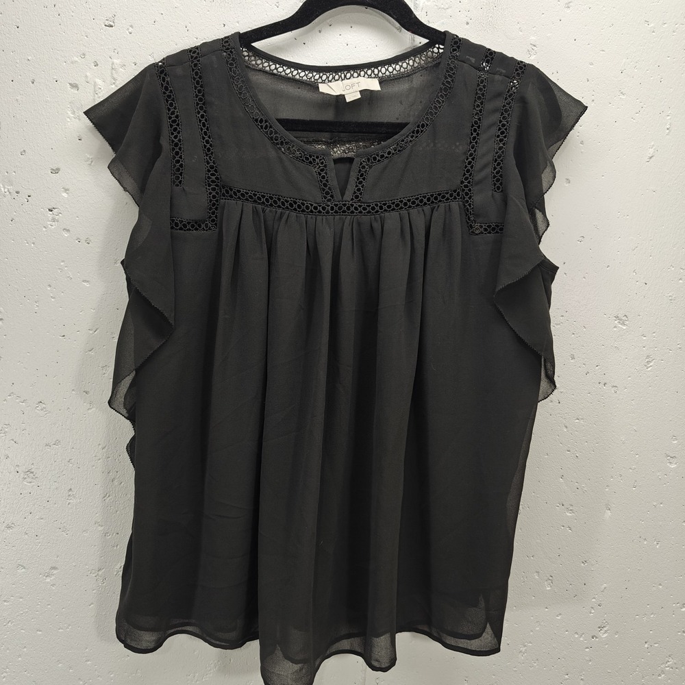 Loft Womens Blouse Medium Black Semi Sheer Chiffon Layered Shirt‎ Top Whimsigoth